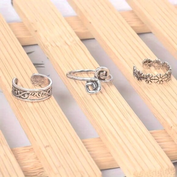 3 Toe Rings Foot Jewelry Minimalist Silver Adjustable Beach Summer Hippie Boho - Picture 1 of 3